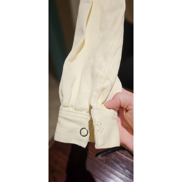 Fashion Nova Butter Yellow Cropped Cream Denim M Jacket Adjustable Waist - Picture 9 of 12
